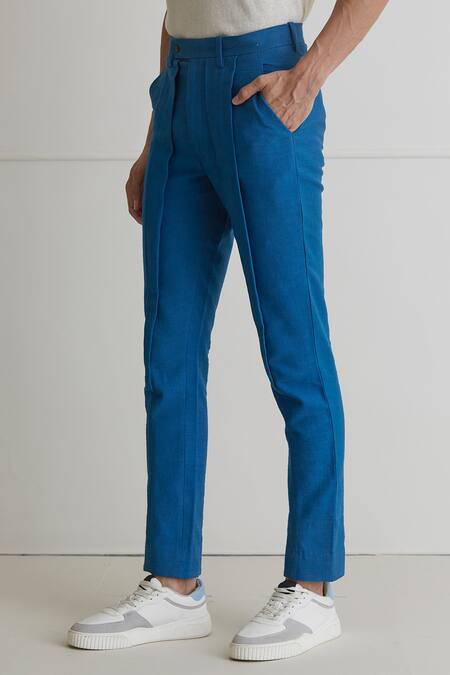 Buy_Artless_Blue Cotton Twill Into The Ocean Trousers_Online_at_Aza_Fashions