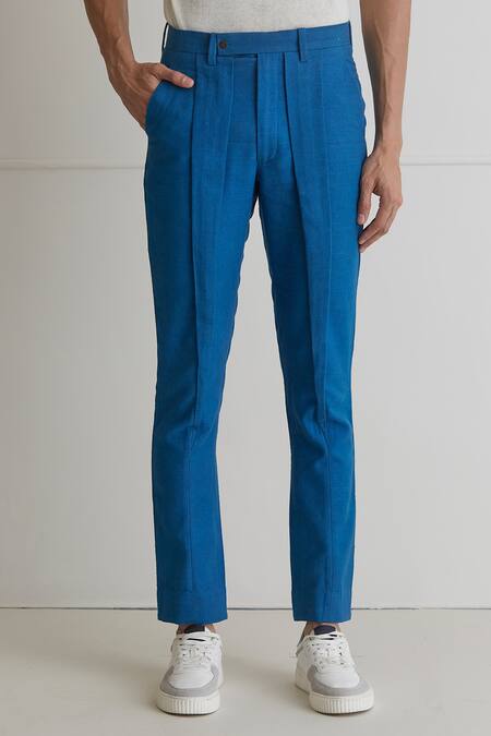 Shop_Artless_Blue Cotton Twill Into The Ocean Trousers_Online_at_Aza_Fashions