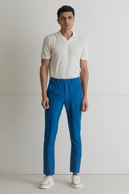 Artless_Blue Cotton Twill Into The Ocean Trousers_at_Aza_Fashions