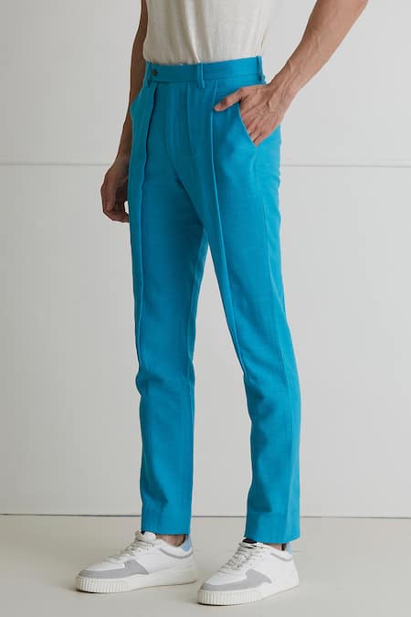 Shop_Artless_Blue Cotton Twill Sing Me Trouser_Online_at_Aza_Fashions