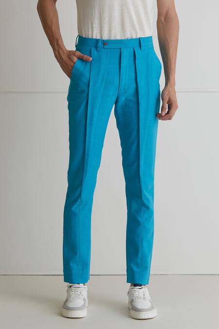 Artless_Blue Cotton Twill Sing Me Trouser_at_Aza_Fashions