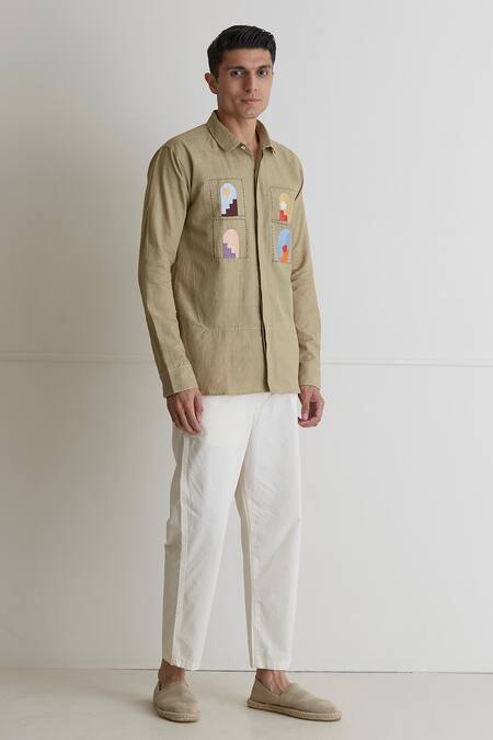 Artless_Beige Cotton Linen Thread Sun And Shadows Shirt_Online_at_Aza_Fashions