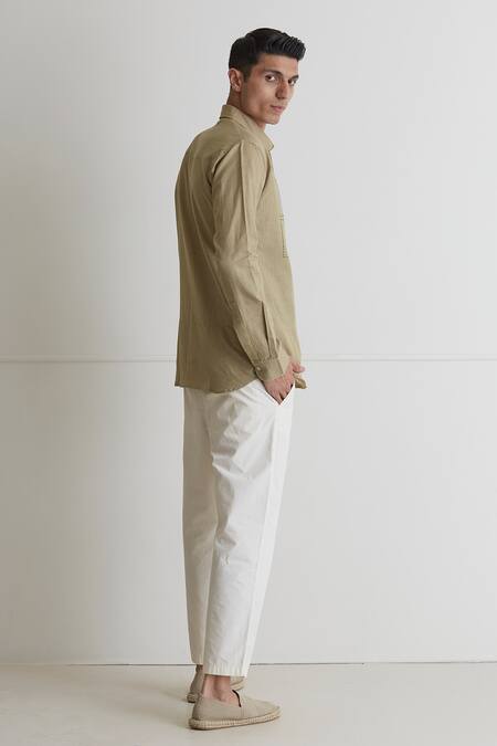 Buy_Artless_Beige Cotton Linen Thread Sun And Shadows Shirt_Online_at_Aza_Fashions