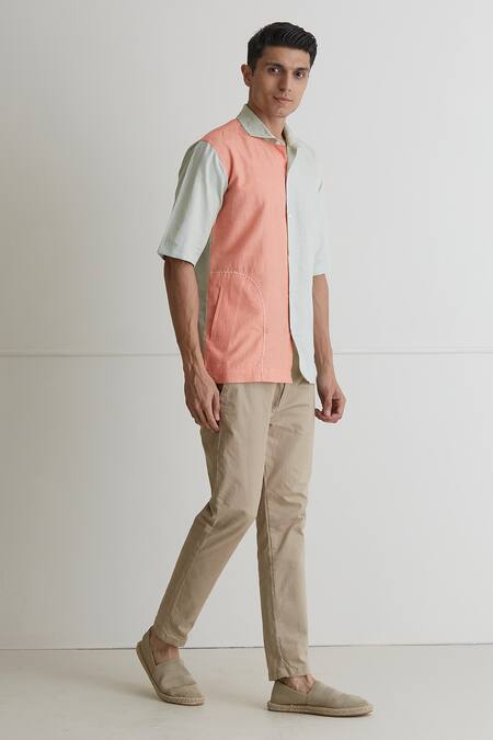 Artless_Peach Cotton Linen Sunset Shirt_Online_at_Aza_Fashions