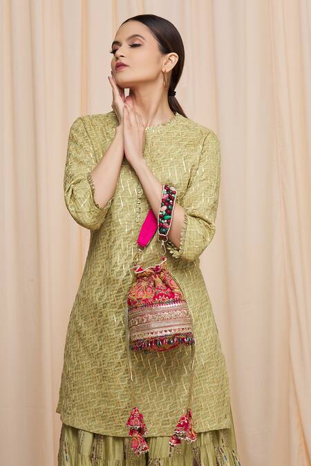 Aloha By PS Pink Embroidery, Tassels Rosy Potli Bag Online at Aza Fashions Aloha By PS_Pink Embroidery, Tassels Rosy Potli Bag_Online_at_Aza_Fashions