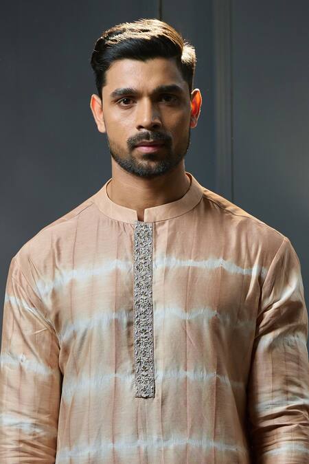 Ritu & Abhishek_Pink Silk Tie-dye Shibori Kurta  _Online_at_Aza_Fashions