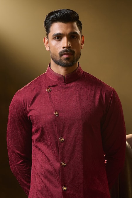 Ritu & Abhishek Tiger Skin Textured Overlap Kurta 