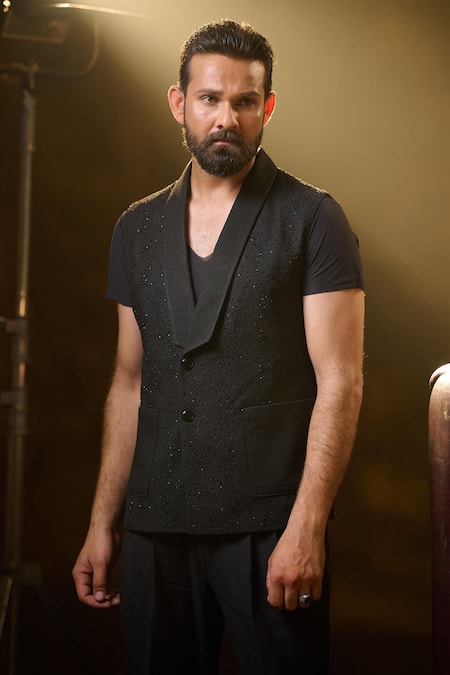 Ritu & Abhishek Snake Skin Textured Vest Jacket 