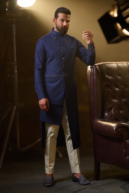 Ritu & Abhishek Snake Skin Textured Asymmetric Waistcoat 