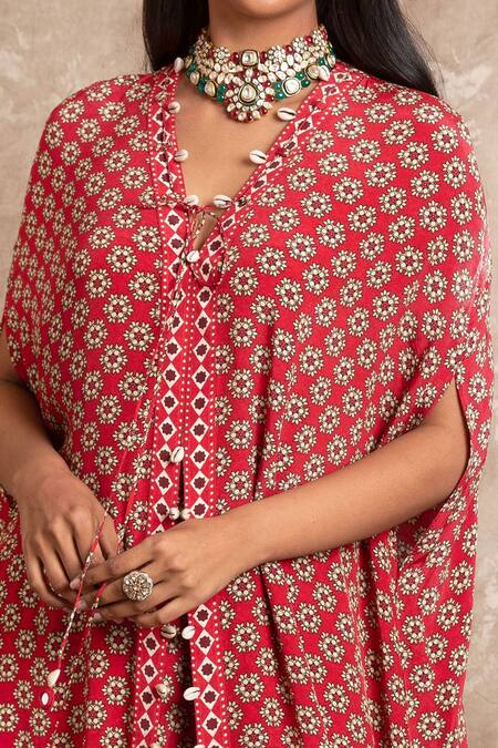 Arpita Mehta Red Floral Print Kaftan And Pant Set at Aza Fashions Arpita Mehta_Red Floral Print Kaftan And Pant Set_at_Aza_Fashions
