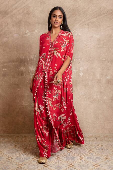 Buy Arpita Mehta Red Floral Print Kaftan And Pant Set Online at Aza Fashions Buy_Arpita Mehta_Red Floral Print Kaftan And Pant Set_Online_at_Aza_Fashions