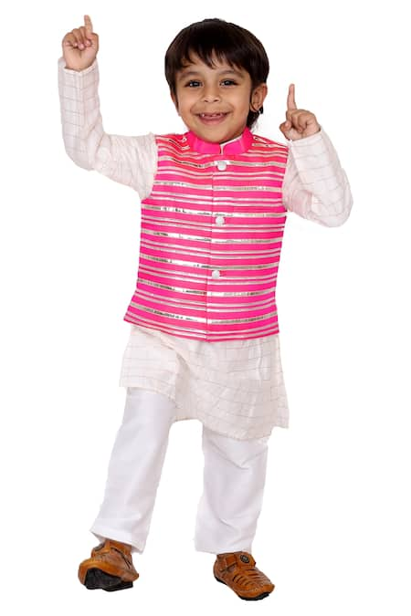 Tiny Pants Gota Striped Bundi Kurta Set 