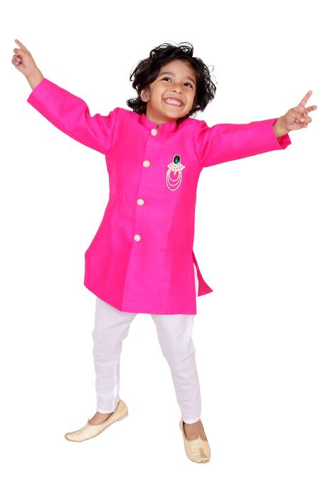 Tiny Pants Pink Chiffon, Cotton Beads Placement Embroidered Sherwani Set Online at Aza Fashions Tiny Pants_Pink Chiffon, Cotton Beads Placement Embroidered Sherwani Set _Online_at_Aza_Fashions