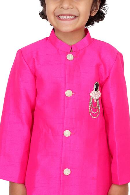 Shop Tiny Pants Pink Chiffon, Cotton Beads Placement Embroidered Sherwani Set Online at Aza Fashions Shop_Tiny Pants_Pink Chiffon, Cotton Beads Placement Embroidered Sherwani Set _Online_at_Aza_Fashions