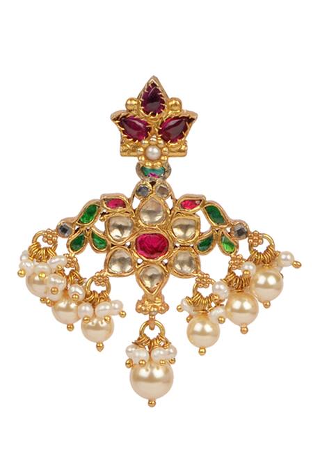 Shop Ajooni Jewels Gold Plated Pearl Kundan Embellished Dangler Earrings at Aza Fashions Shop_Ajooni Jewels_Gold Plated Pearl Kundan Embellished Dangler Earrings _at_Aza_Fashions