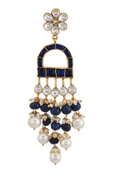 Shop Ajooni Jewels Silver Plated Kundan Pearl Drop Dangler Earrings at Aza Fashions Shop_Ajooni Jewels_Silver Plated Kundan Pearl Drop Dangler Earrings _at_Aza_Fashions