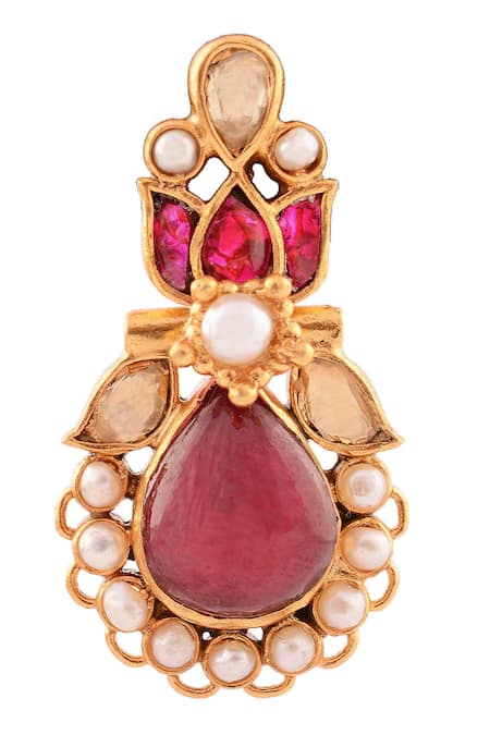 Shop Ajooni Jewels Gold Plated Stones And Pearl Embellished Earrings at Aza Fashions Shop_Ajooni Jewels_Gold Plated Stones And Pearl Embellished Earrings _at_Aza_Fashions