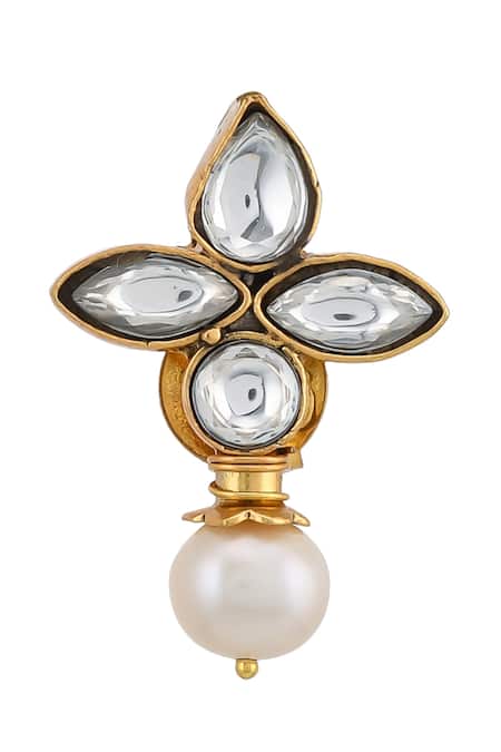 Shop Ajooni Jewels Gold Plated Pearls Kundan Embellished Earrings at Aza Fashions Shop_Ajooni Jewels_Gold Plated Pearls Kundan Embellished Earrings _at_Aza_Fashions