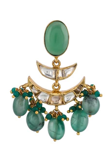 Shop Ajooni Jewels Gold Plated Kundan And Stones Embellished Chandbalis at Aza Fashions Shop_Ajooni Jewels_Gold Plated Kundan And Stones Embellished Chandbalis _at_Aza_Fashions