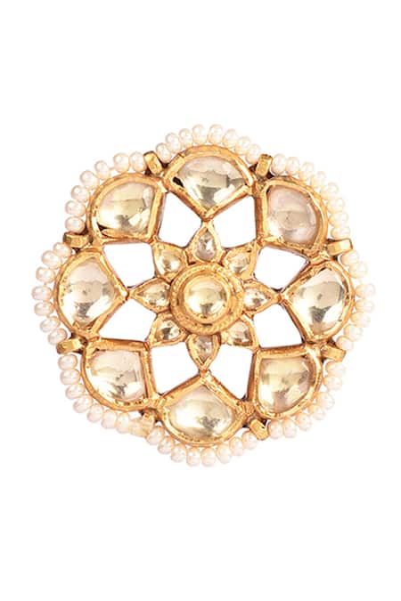 Shop Ajooni Jewels Gold Plated Kundan And Pearls Embellished Stud Earrings at Aza Fashions Shop_Ajooni Jewels_Gold Plated Kundan And Pearls Embellished Stud Earrings _at_Aza_Fashions