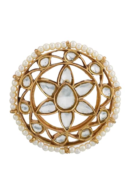 Shop Ajooni Jewels Gold Plated Kundan And Pearls Stud Earrings at Aza Fashions Shop_Ajooni Jewels_Gold Plated Kundan And Pearls Stud Earrings _at_Aza_Fashions