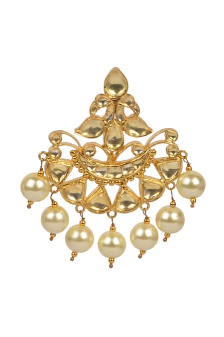 Shop Ajooni Jewels Gold Plated Kundan And Pearls Dangler Earrings at Aza Fashions Shop_Ajooni Jewels_Gold Plated Kundan And Pearls Dangler Earrings _at_Aza_Fashions
