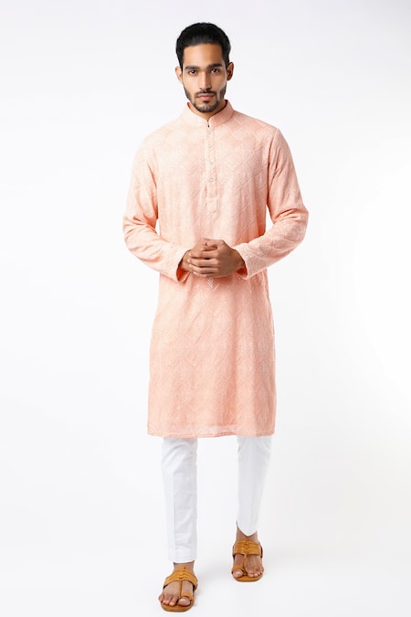 Kasbah Peach Georgette Embroidered Floral Kurta Set