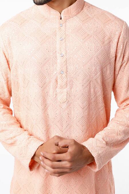 Kasbah Peach Georgette Sequins, Embroidery Floral Kurta Set Online at Aza Fashions Kasbah_Peach Georgette Sequins, Embroidery Floral Kurta Set _Online_at_Aza_Fashions