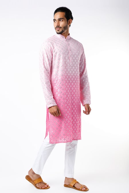 Kasbah Pink Georgette Embroidered Foil Work Kurta Set