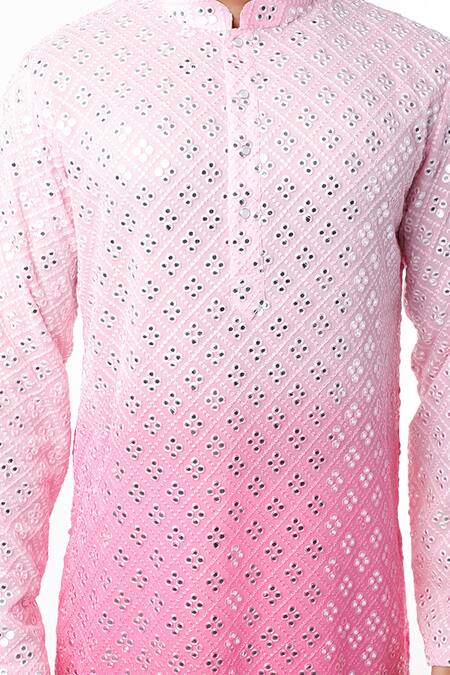 Kasbah_Pink Georgette Sequins, Embroidery Foil Kurta Set _Online_at_Aza_Fashions