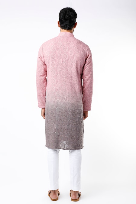 Shop_Kasbah_Pink Georgette Floral Embroidered Kurta_at_Aza_Fashions