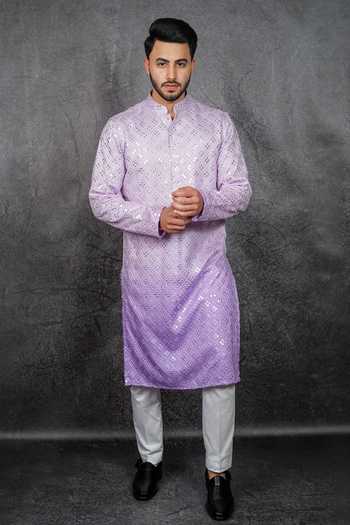 Kasbah_Purple Georgette Embroidery Mirror Kurta Set _Online_at_Aza_Fashions