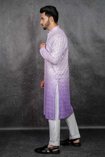 Buy_Kasbah_Purple Georgette Embroidery Mirror Kurta Set _Online_at_Aza_Fashions