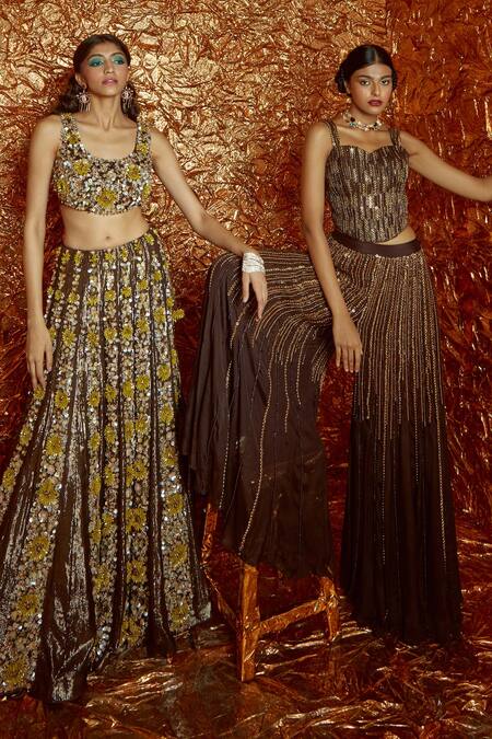 Buy Nirmooha Brown Chiffon Sequin And Cutdana Sweetheart Neck Hand Embroidered Sharara Set Online at Aza Fashions Buy_Nirmooha_Brown Chiffon Sequin And Cutdana Sweetheart Neck Hand Embroidered Sharara Set _Online_at_Aza_Fashions