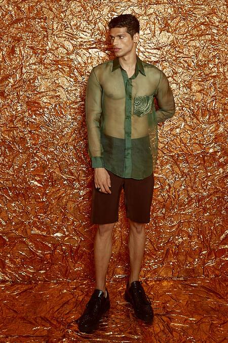 Nirmooha_Brown Micro Side Zip Detail Shorts _Online_at_Aza_Fashions