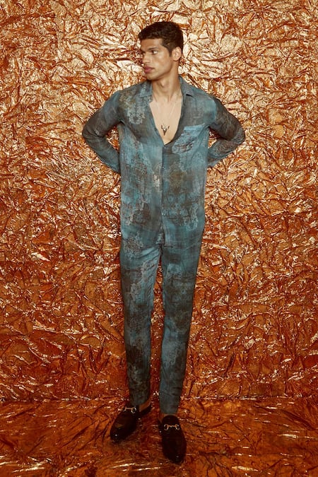 Buy Nirmooha Grey Chiffon Printed Shirt And Pant Set Online at Aza Fashions Buy_Nirmooha_Grey Chiffon Printed Shirt And Pant Set _Online_at_Aza_Fashions