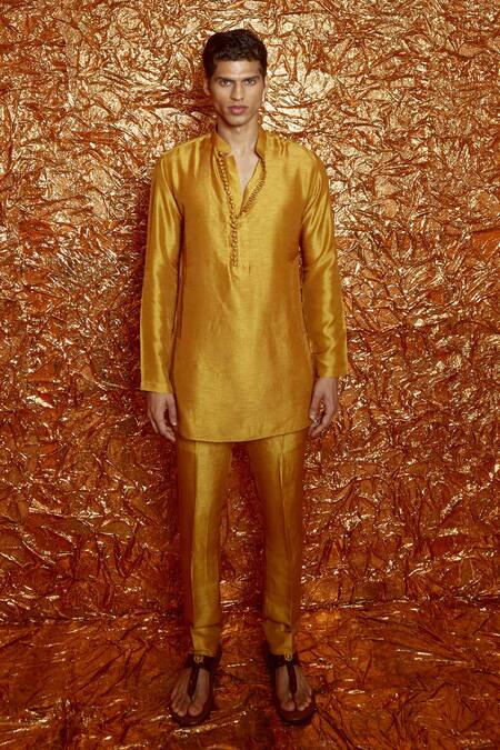 Buy_Nirmooha_Yellow Nokia Slik Short Kurta And Pant Set _Online_at_Aza_Fashions