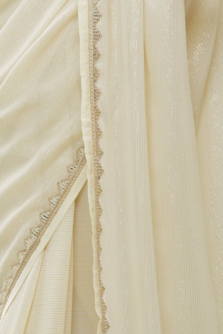 Shop Ranian White Silk Georgette Lace , Zari Square Neck Woven Saree With Blouse Online at Aza Fashions Shop_Ranian_White Silk Georgette Lace , Zari Square Neck Woven Saree With Blouse _Online_at_Aza_Fashions