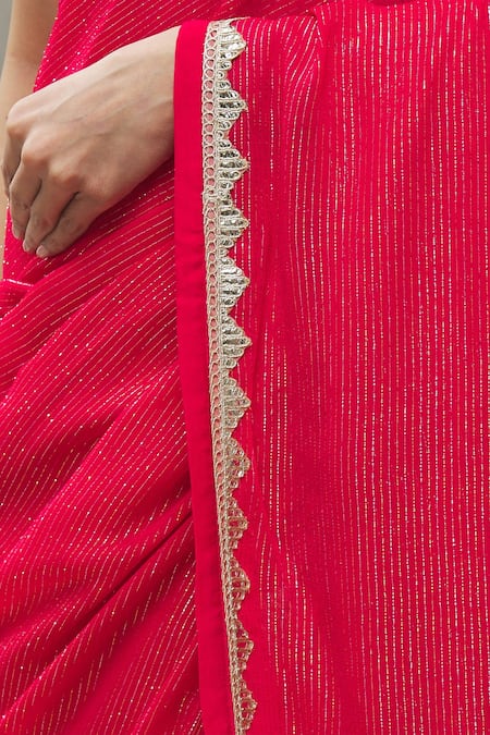 Shop Ranian Red Silk Georgette Lace , Zari Square Neck Woven Saree With Blouse Online at Aza Fashions Shop_Ranian_Red Silk Georgette Lace , Zari Square Neck Woven Saree With Blouse _Online_at_Aza_Fashions