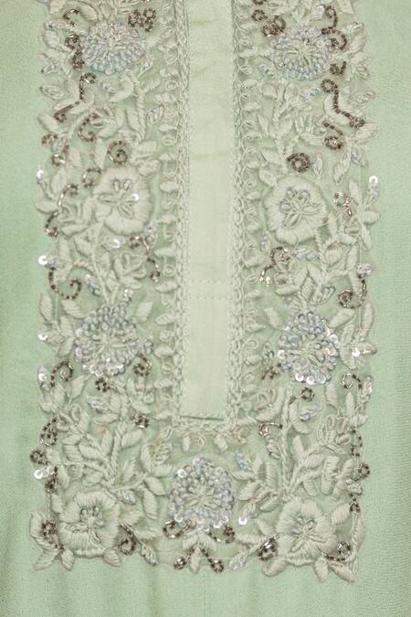 Vara By Vibha N Priti_Green Georgette Thread Work Round Hand Embroidered Kaftan Tunic And Pant Set _at_Aza_Fashions