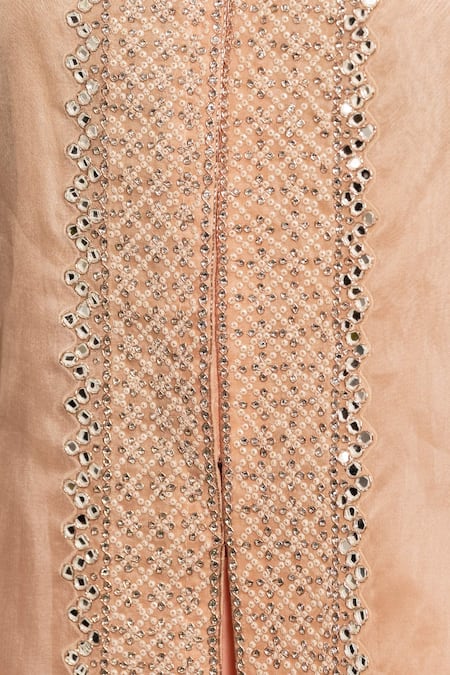 Shop_Vara By Vibha N Priti_Pink Organza, Chiffon Mirror Work, Embroidered Cape Style Tunic Sharara Set _Online_at_Aza_Fashions