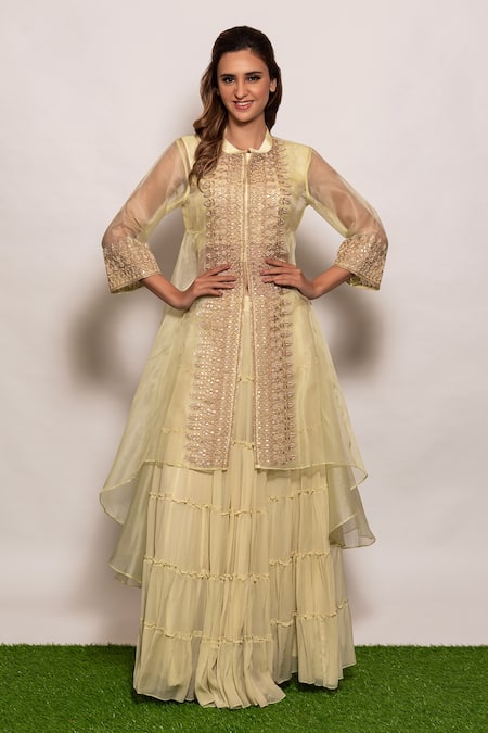 Vara By Vibha N Priti Embroidered Cape Style Tunic Sharara Set 