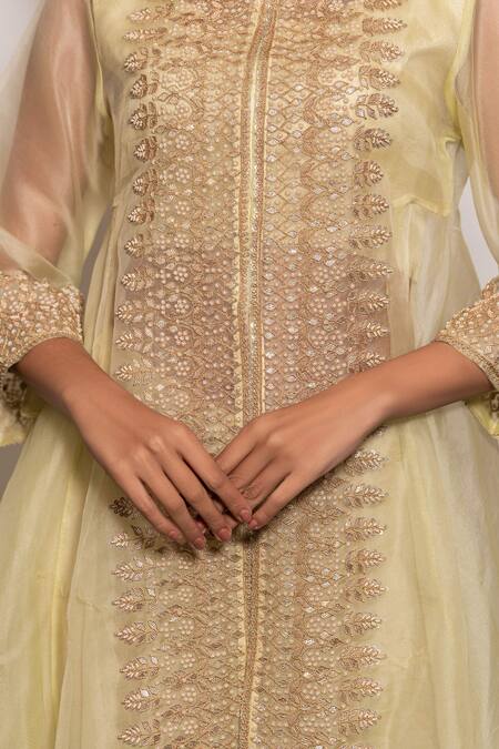 Vara By Vibha N Priti_Green Organza, Chiffon Bead Work, Embroidered Cape Style Tunic Sharara Set _at_Aza_Fashions