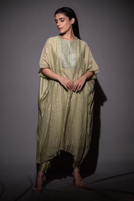 Vara by Vibha n Priti Silk Chanderi Kaftan Tunic & Pant Set 