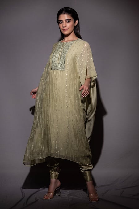 Vara By Vibha N Priti Silk Chanderi Kaftan Tunic & Pant Set 