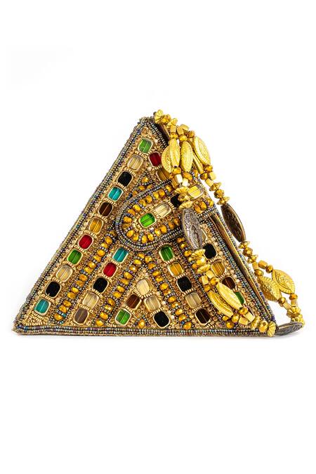 Shop Soniya G Multi Color Embroidery Stone Work Triangular Clutch With Handle at Aza Fashions Shop_Soniya G_Multi Color Embroidery Stone Work Triangular Clutch With Handle_at_Aza_Fashions