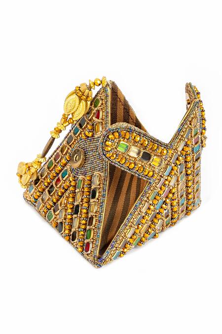 Buy Soniya G Multi Color Embroidery Stone Work Triangular Clutch With Handle Online at Aza Fashions Buy_Soniya G_Multi Color Embroidery Stone Work Triangular Clutch With Handle_Online_at_Aza_Fashions