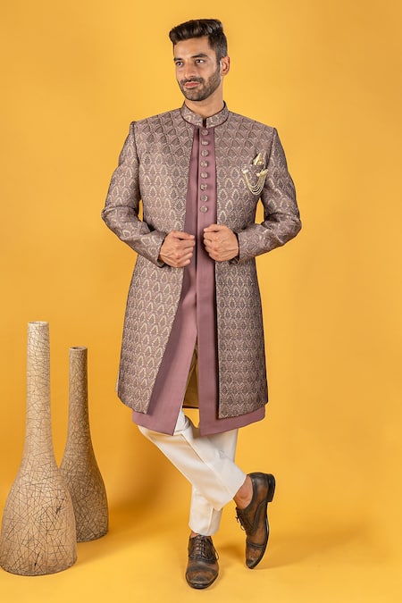 Wedding Collection Online Gold Men Sherwani is Plain MSTV0598