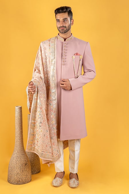 Soniya G Sherwani Set With Embroidered Stole 