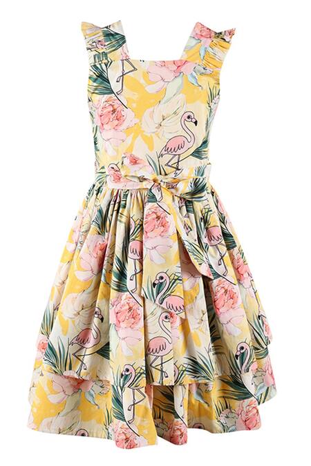 STELLA ROSSA BY LES PETITS_Multi Color Poplin Flamingo Dress _Online_at_Aza_Fashions